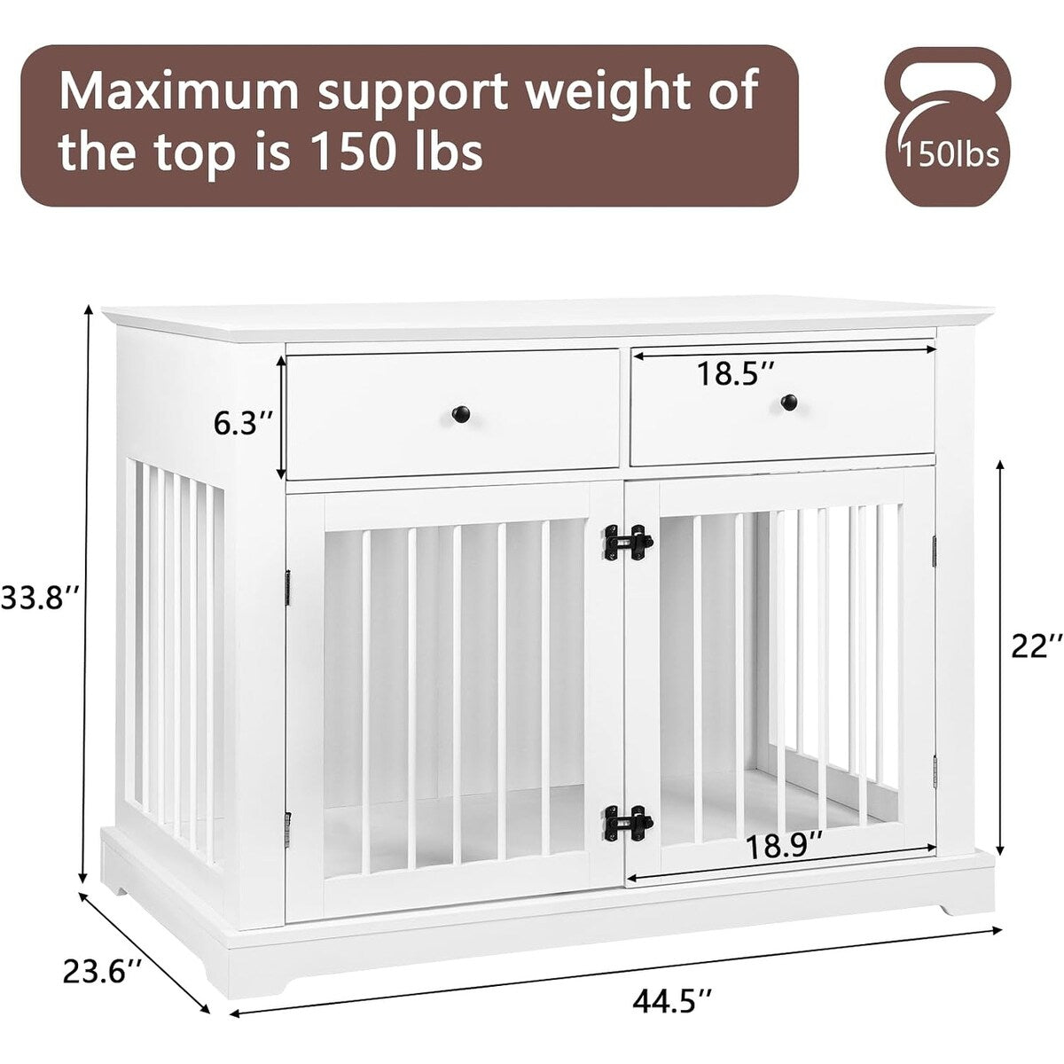 BOSSIN - Cuccia per cani di grandi dimensioni da 44 pollici, tavolino in legno con cassetti portaoggetti, cuccia decorativa per animali domestici