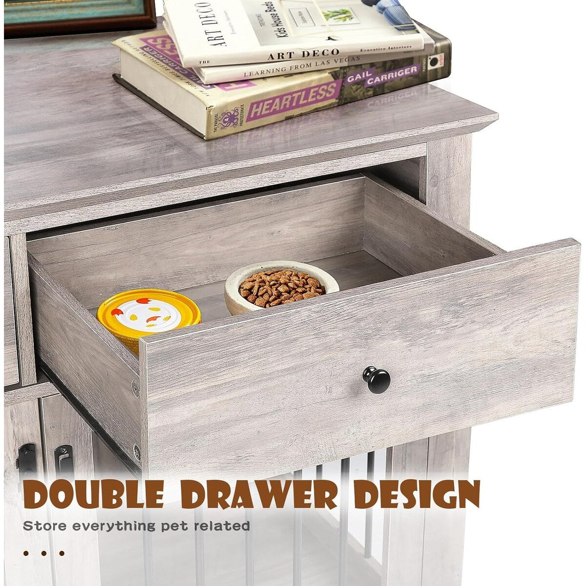 BOSSIN - Cuccia per cani di grandi dimensioni da 44 pollici, tavolino in legno con cassetti portaoggetti, cuccia decorativa per animali domestici