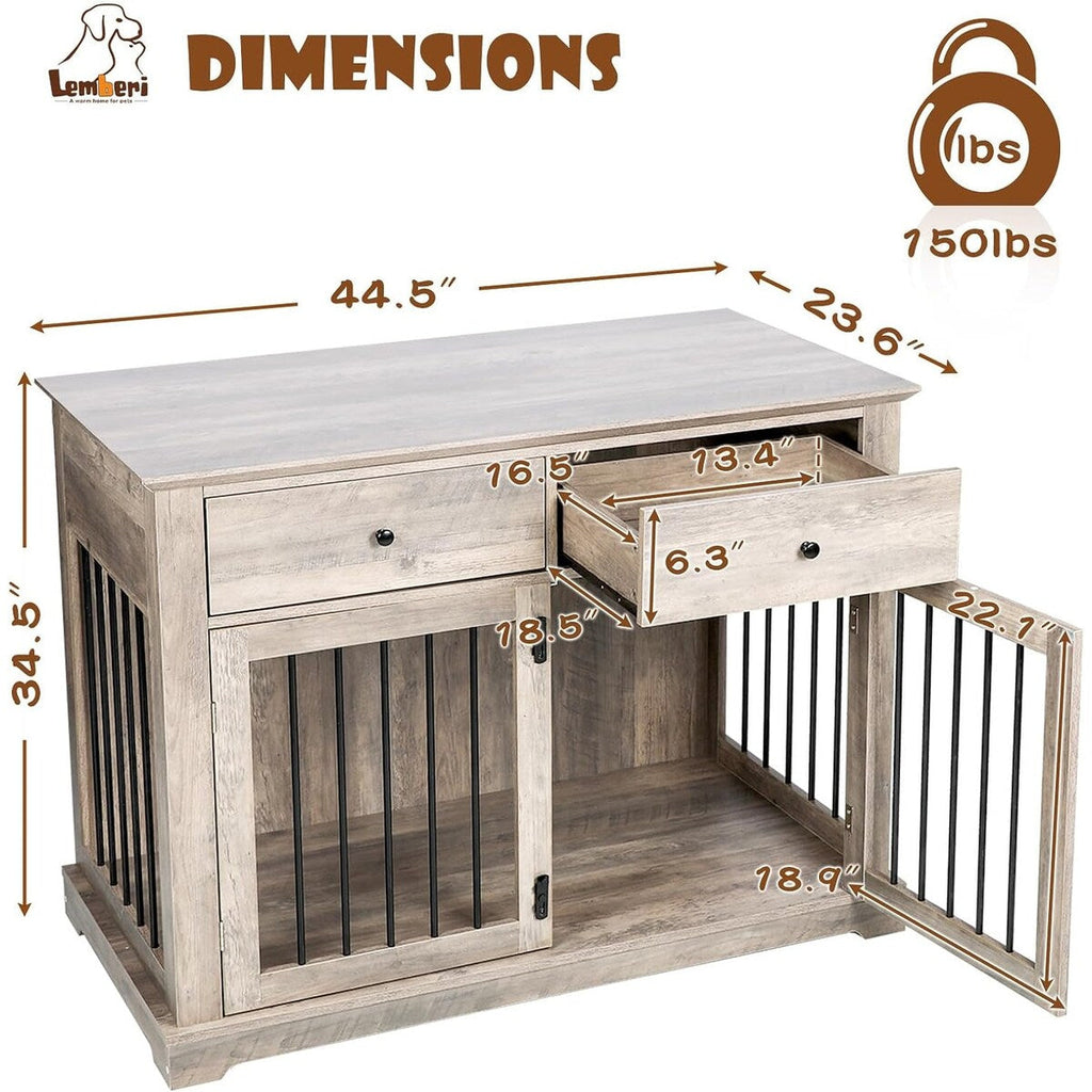 BOSSIN - Cuccia per cani di grandi dimensioni da 44 pollici, tavolino in legno con cassetti portaoggetti, cuccia decorativa per animali domestici