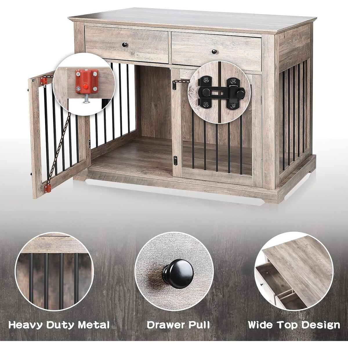 BOSSIN - Cuccia per cani di grandi dimensioni da 44 pollici, tavolino in legno con cassetti portaoggetti, cuccia decorativa per animali domestici