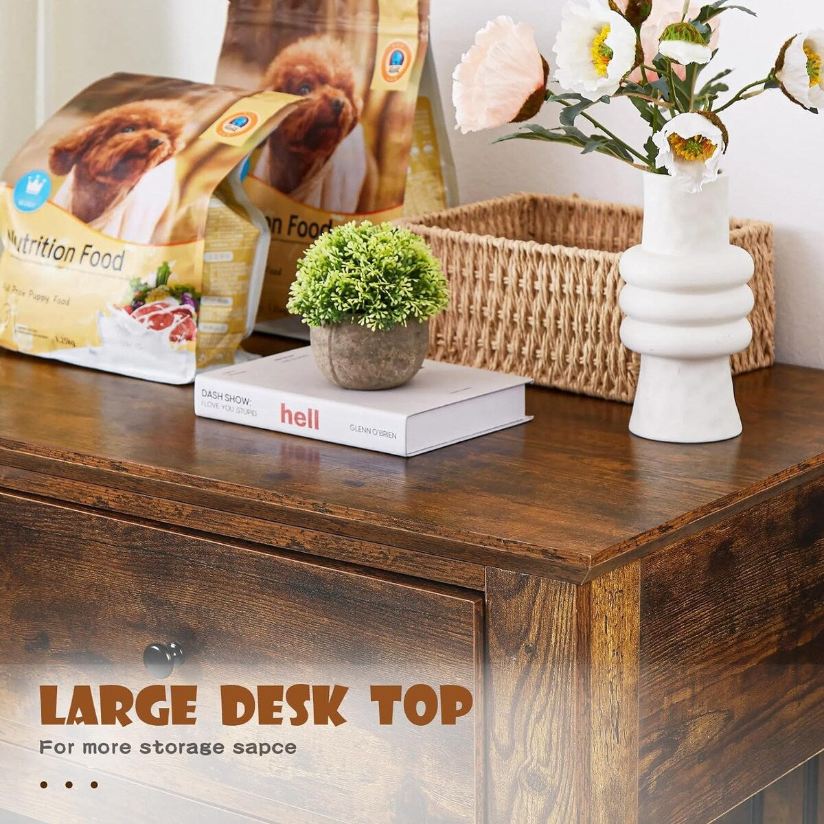 BOSSIN - Cuccia per cani di grandi dimensioni da 44 pollici, tavolino in legno con cassetti portaoggetti, cuccia decorativa per animali domestici