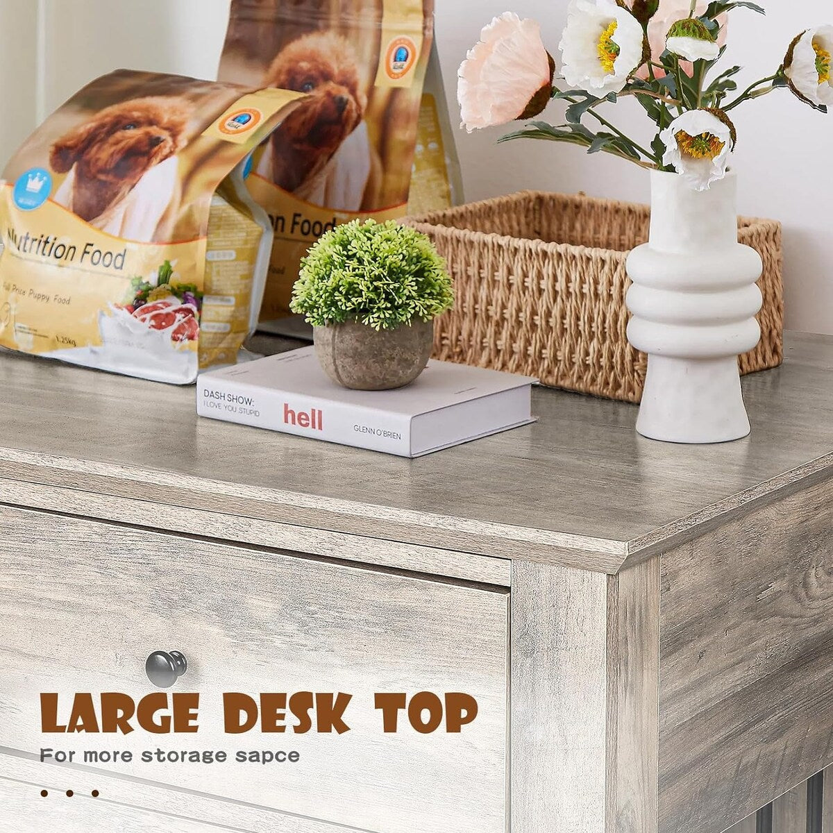 BOSSIN - Cuccia per cani di grandi dimensioni da 44 pollici, tavolino in legno con cassetti portaoggetti, cuccia decorativa per animali domestici