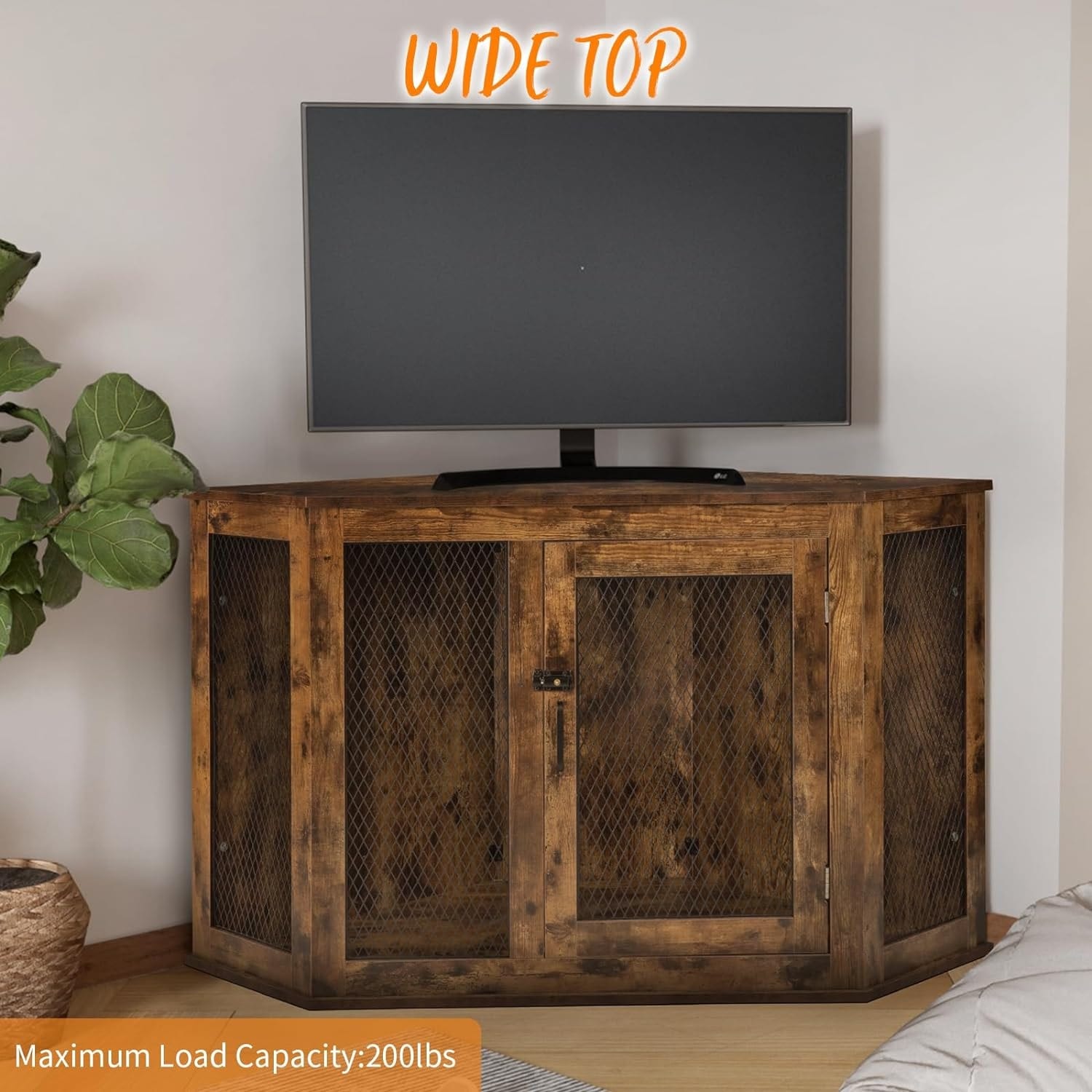 BOSSIN Cuccia angolare per cani, cuccia in legno per cani da 44/52 pollici con rete, cuccia decorativa in legno per uso interno