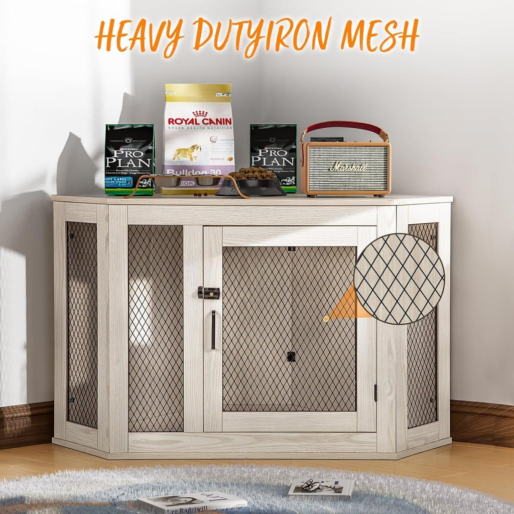 BOSSIN Cuccia angolare per cani, cuccia in legno per cani da 44/52 pollici con rete, cuccia decorativa in legno per uso interno