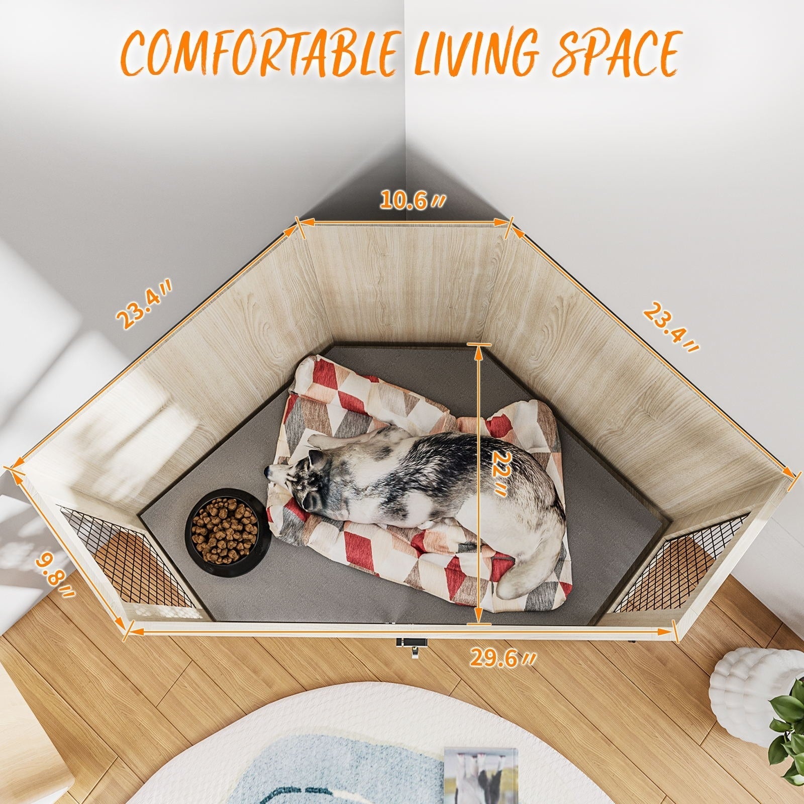 BOSSIN Cuccia angolare per cani, cuccia in legno per cani da 44/52 pollici con rete, cuccia decorativa in legno per uso interno