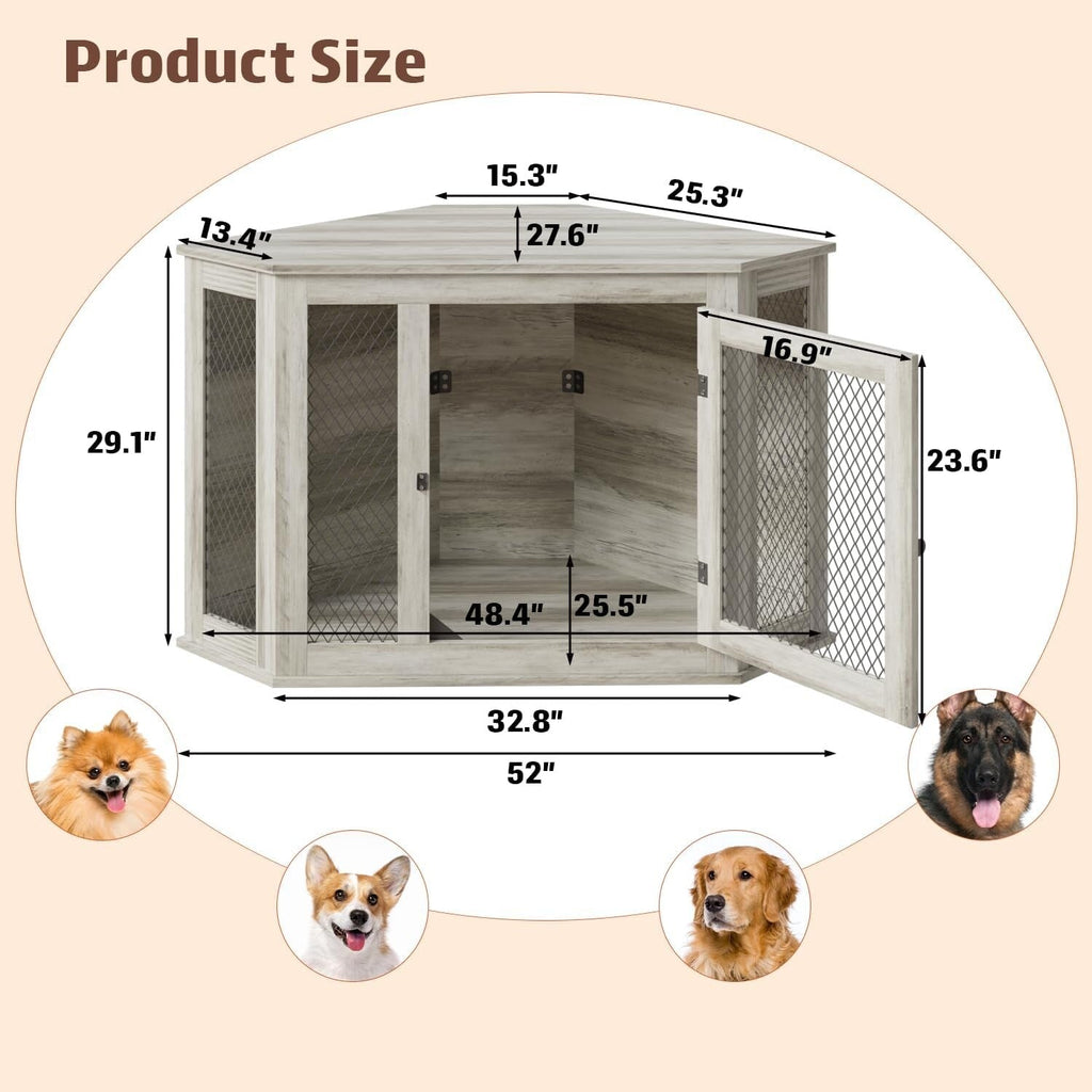 BOSSIN Cuccia angolare per cani, cuccia in legno per cani da 44/52 pollici con rete, cuccia decorativa in legno per uso interno