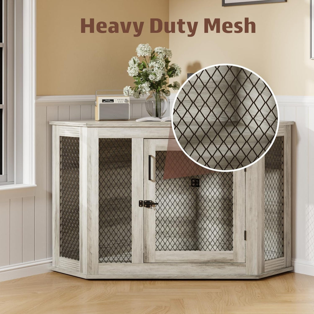 BOSSIN Cuccia angolare per cani, cuccia in legno per cani da 44/52 pollici con rete, cuccia decorativa in legno per uso interno