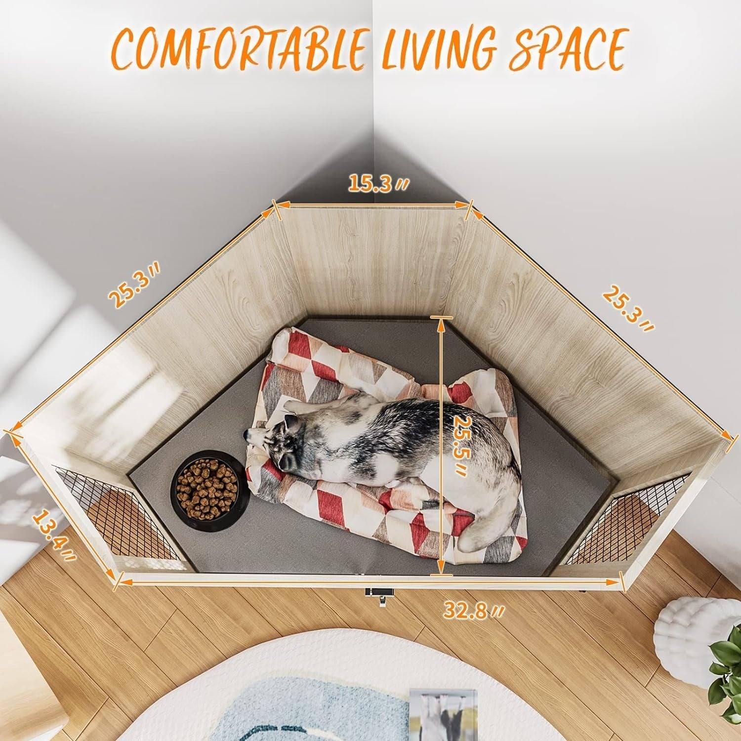 BOSSIN Cuccia angolare per cani, cuccia in legno per cani da 44/52 pollici con rete, cuccia decorativa in legno per uso interno