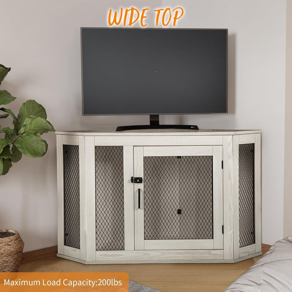 BOSSIN Cuccia angolare per cani, cuccia in legno per cani da 44/52 pollici con rete, cuccia decorativa in legno per uso interno