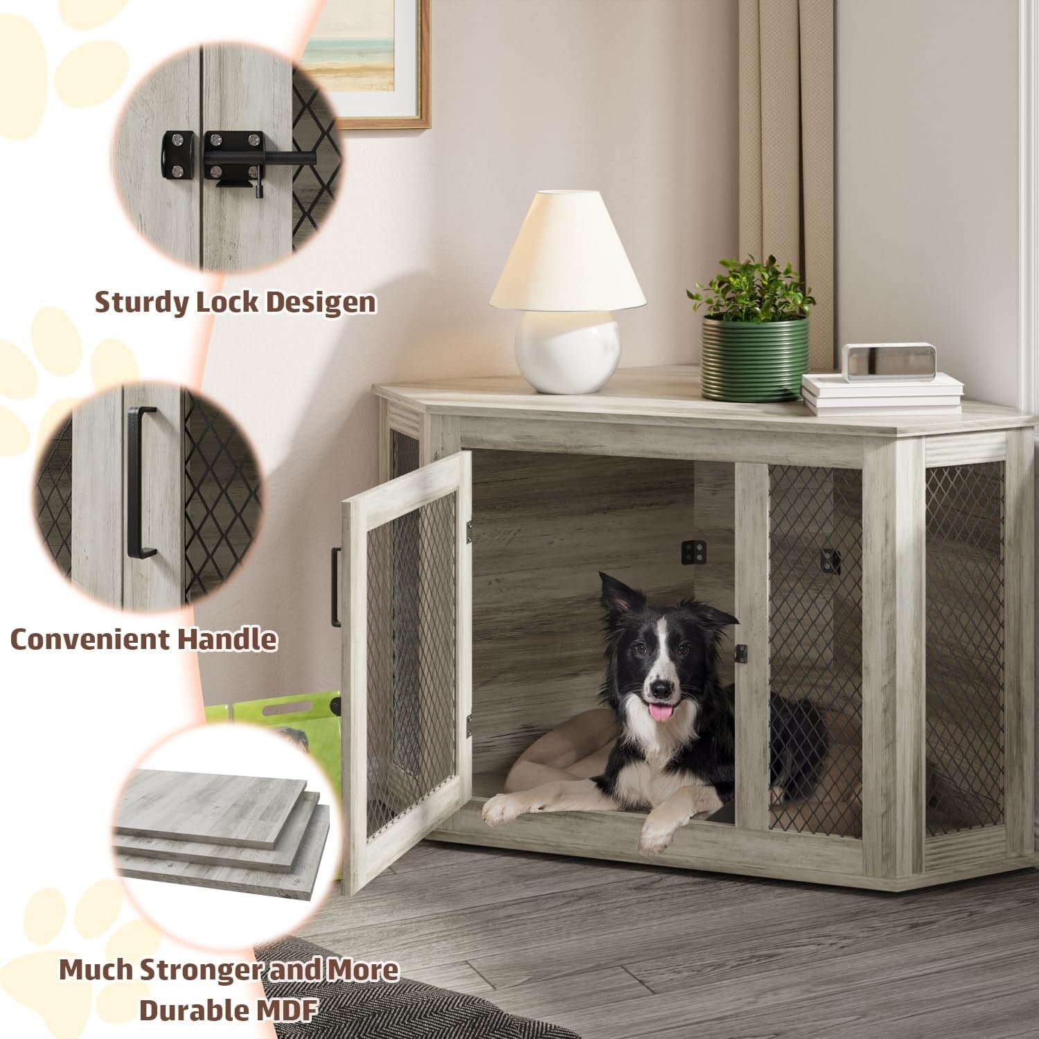BOSSIN Cuccia angolare per cani, cuccia in legno per cani da 44/52 pollici con rete, cuccia decorativa in legno per uso interno