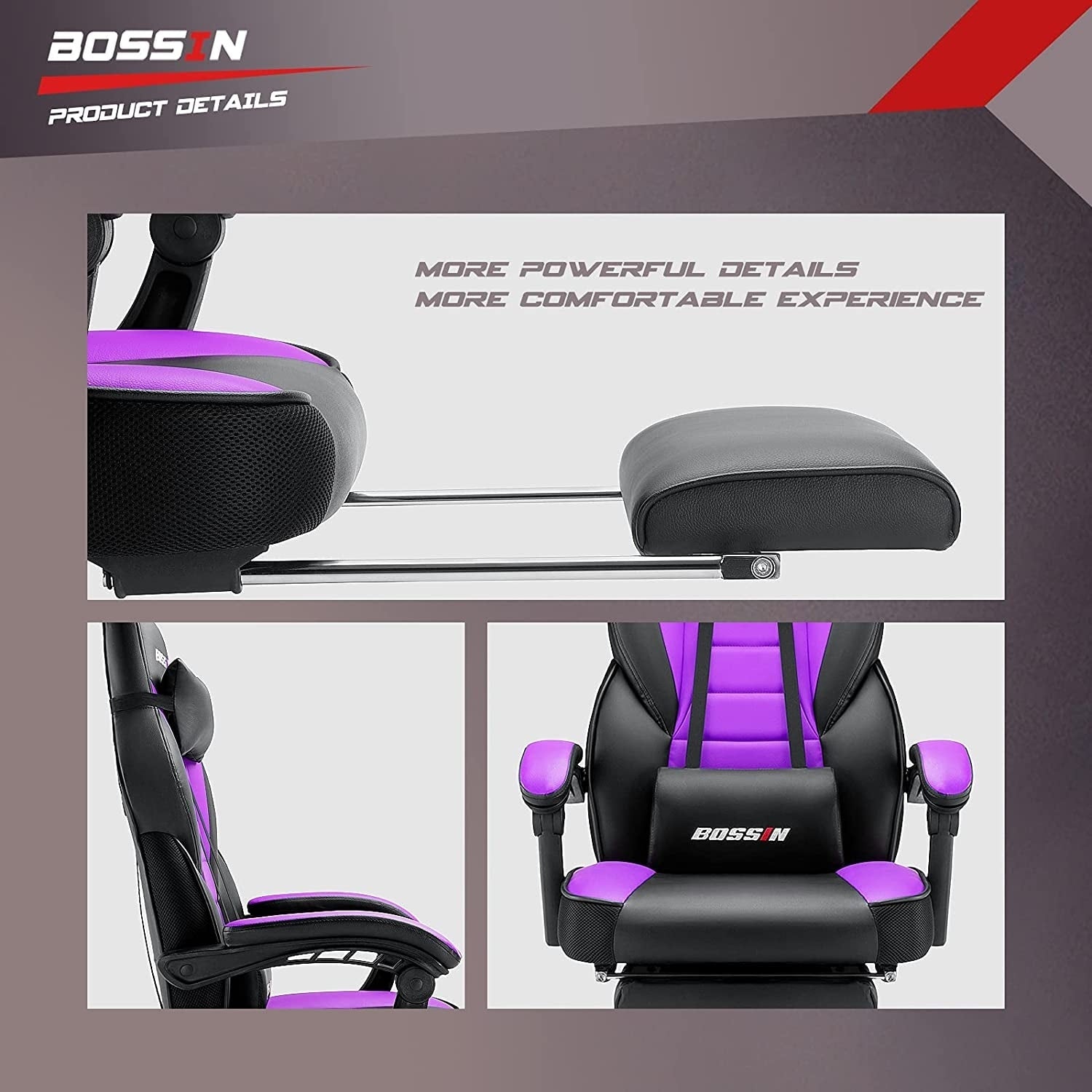 Sedia da gioco BOSSIN Racing Style, sedia da gioco alta e robusta da 300 libbre, sedia per computer con schienale alto