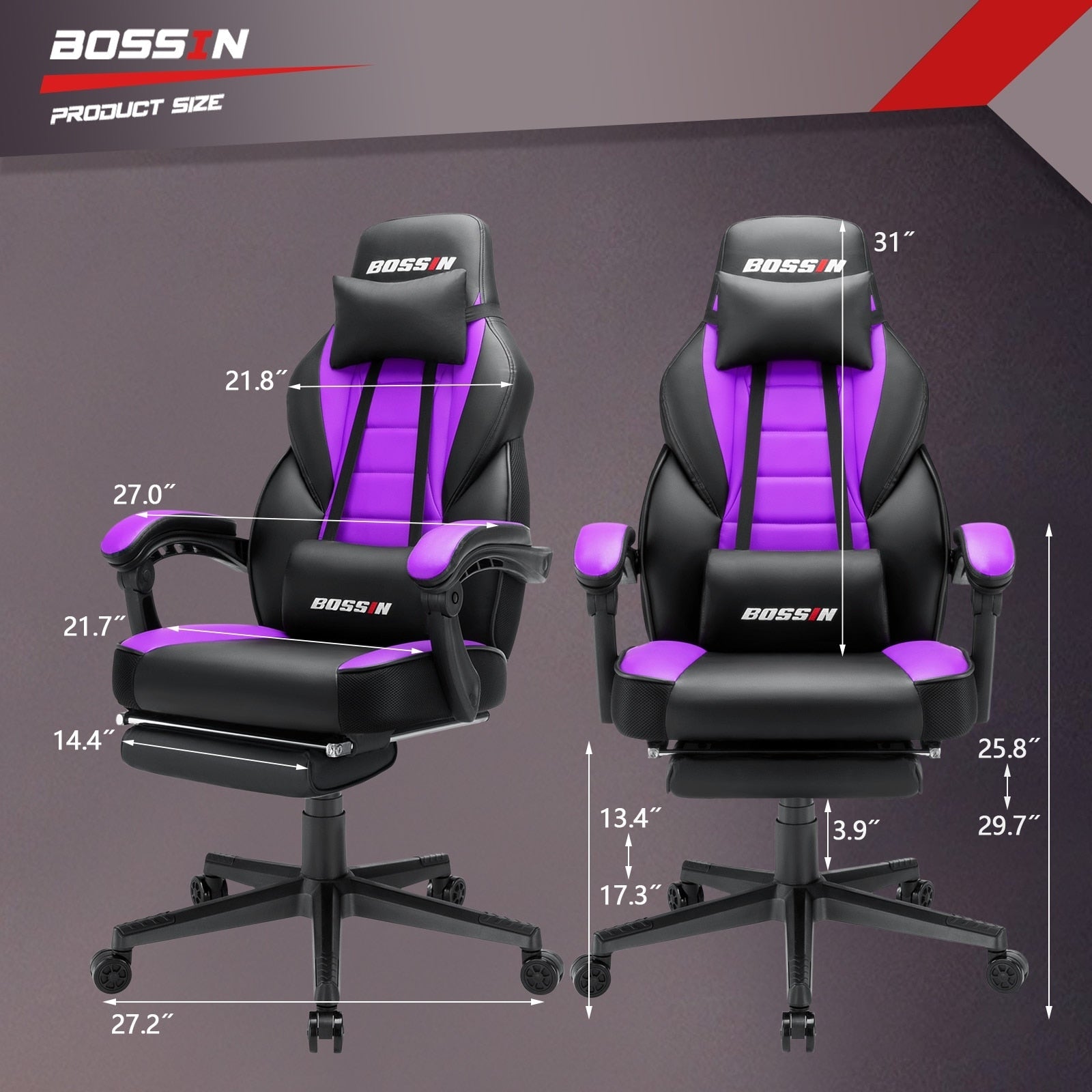 Sedia da gioco BOSSIN Racing Style, sedia da gioco alta e robusta da 300 libbre, sedia per computer con schienale alto