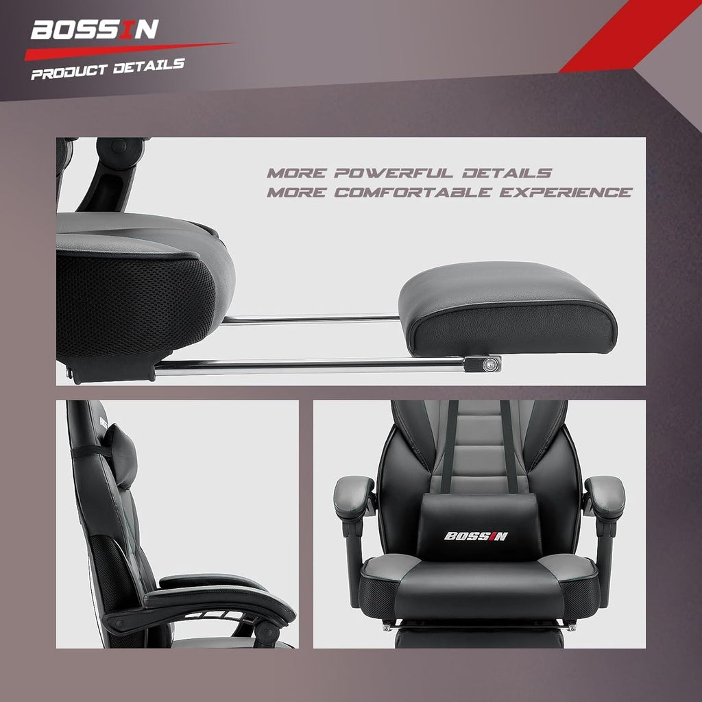 Sedia da gioco BOSSIN Racing Style, sedia da gioco alta e robusta da 300 libbre, sedia per computer con schienale alto