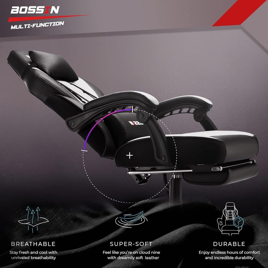 Sedia da gioco BOSSIN Racing Style, sedia da gioco alta e robusta da 300 libbre, sedia per computer con schienale alto