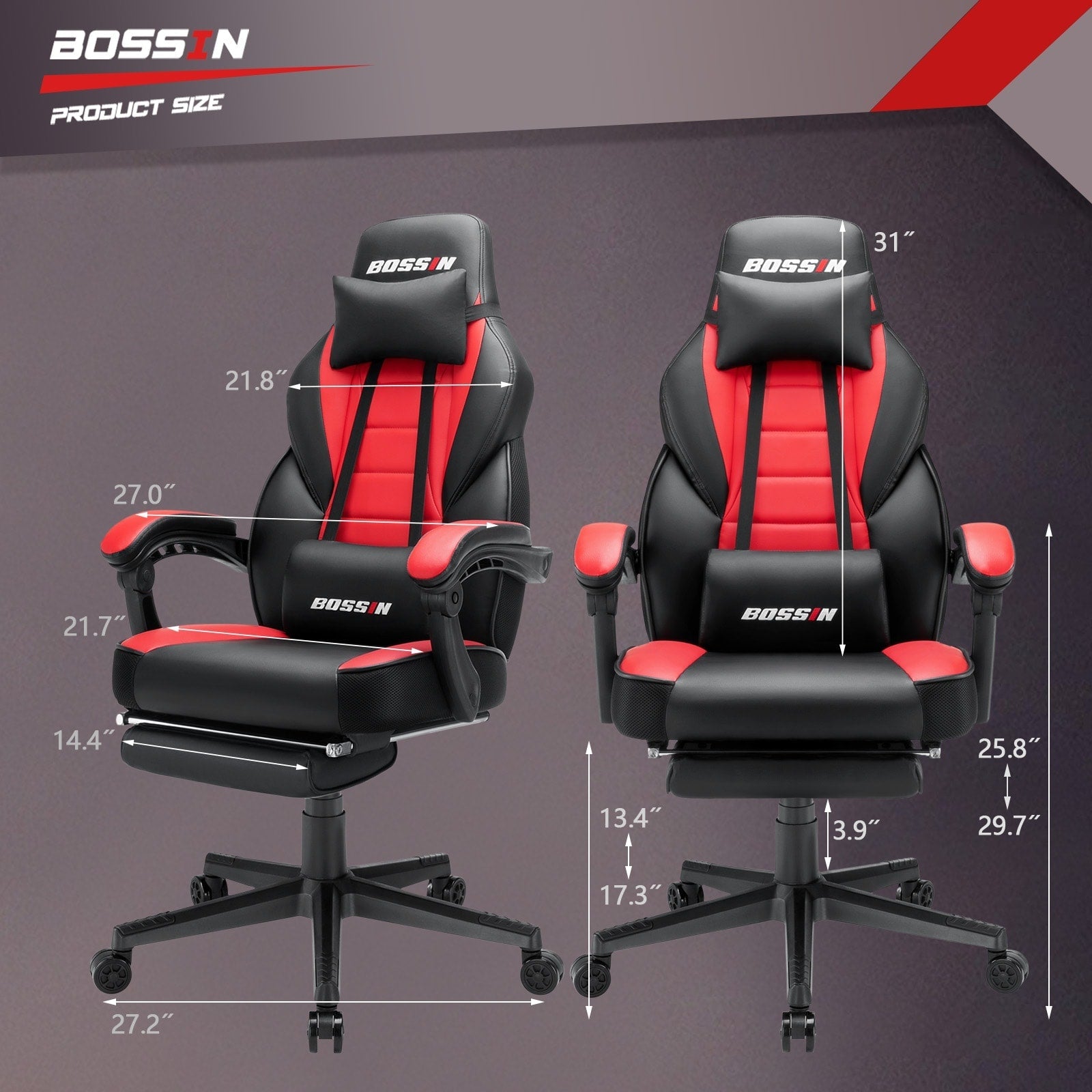 Sedia da gioco BOSSIN Racing Style, sedia da gioco alta e robusta da 300 libbre, sedia per computer con schienale alto