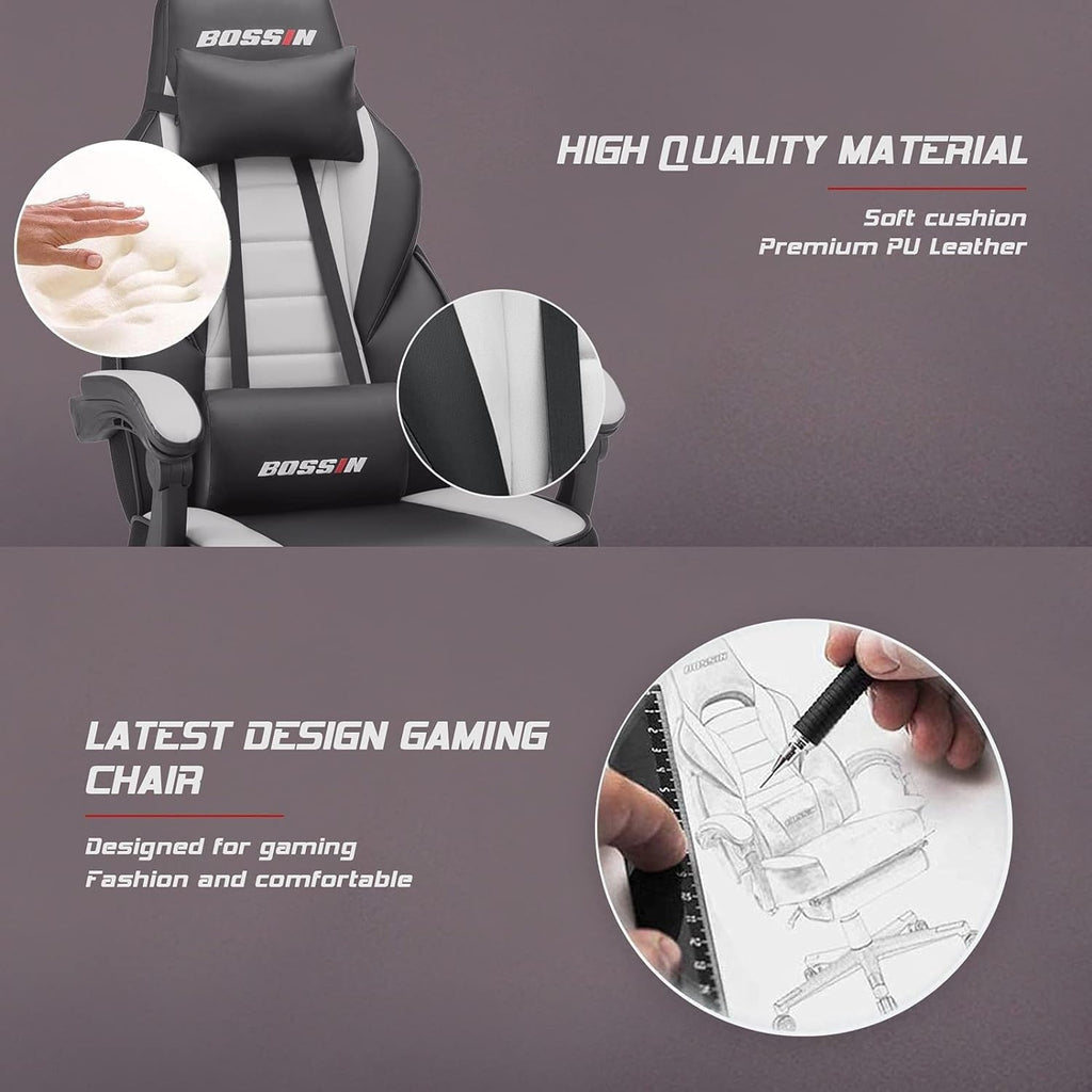 Sedia da gioco BOSSIN Racing Style, sedia da gioco alta e robusta da 300 libbre, sedia per computer con schienale alto