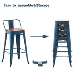 Sgabelli da bar con schienale, set di 4 sgabelli da bar in metallo industriale con seduta in legno