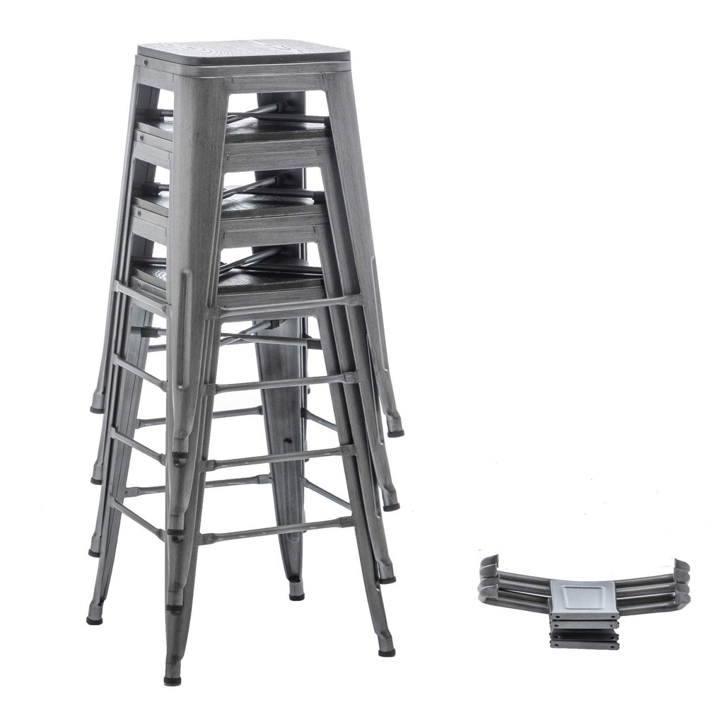 Sgabelli da bar con schienale, set di 4 sgabelli da bar in metallo industriale con seduta in legno