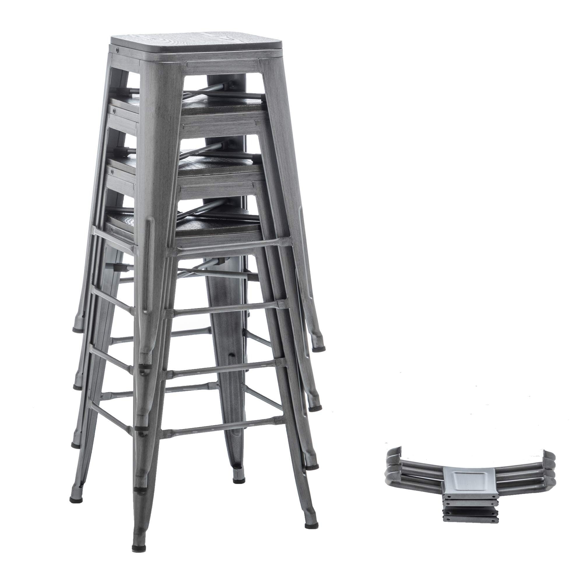 Sgabelli da bar con schienale, set di 4 sgabelli da bar in metallo industriale con seduta in legno