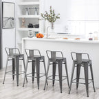 Sgabelli da bar con schienale, set di 4 sgabelli da bar in metallo industriale con seduta in legno
