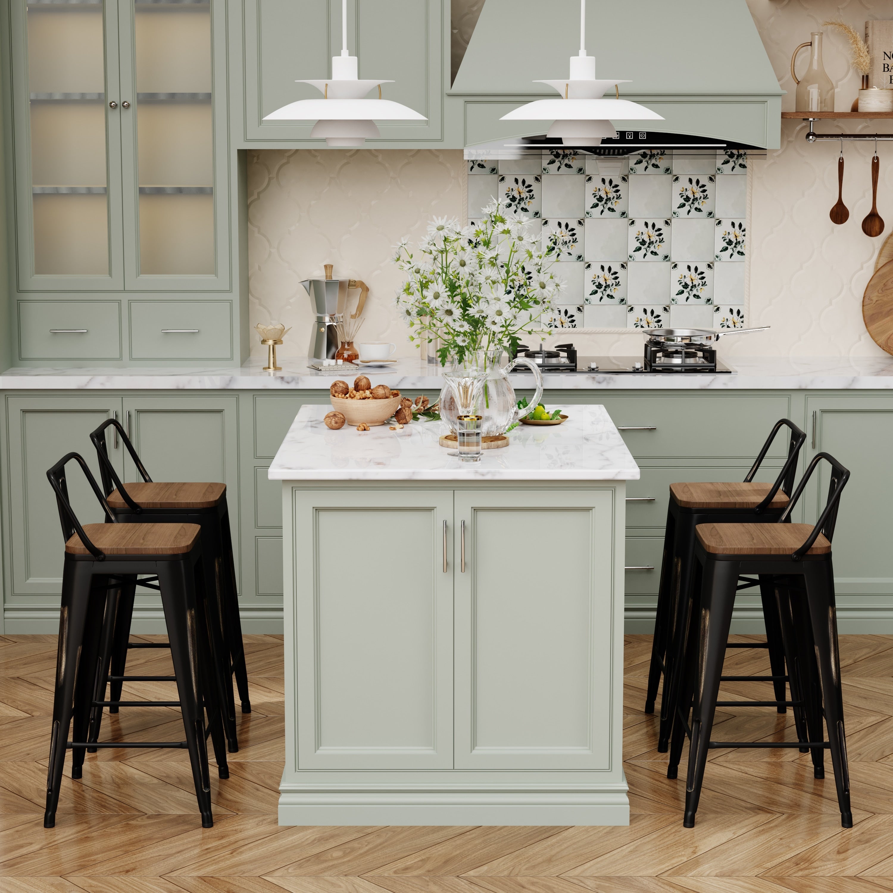 Sgabelli da bar con schienale, set di 4 sgabelli da bar in metallo industriale con seduta in legno