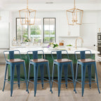 Sgabelli da bar con schienale, set di 4 sgabelli da bar in metallo industriale con seduta in legno