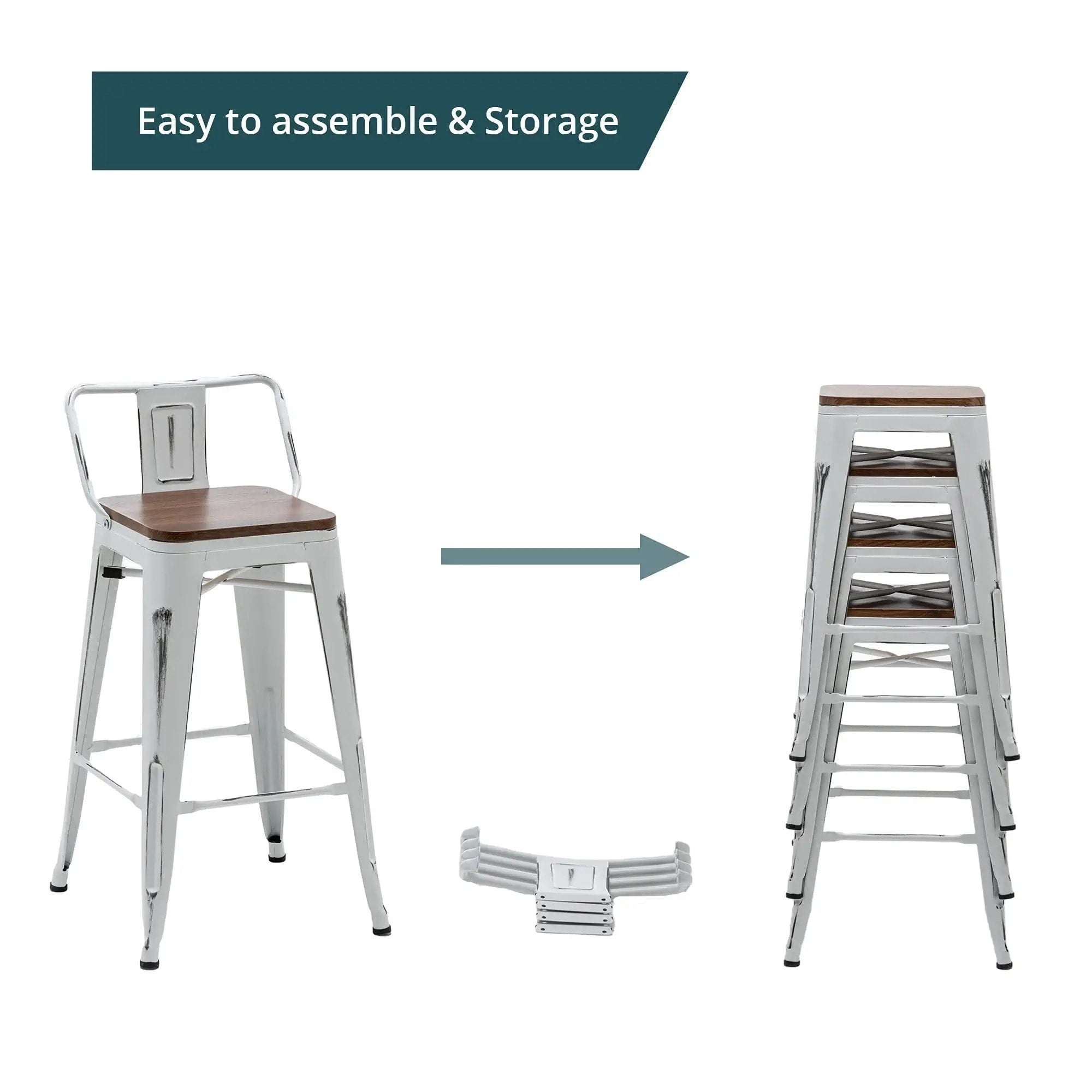 Sgabelli da bar con schienale, set di 4 sgabelli da bar in metallo industriale con seduta in legno