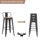 Sgabelli da bar con schienale, set di 4 sgabelli da bar in metallo industriale con seduta in legno