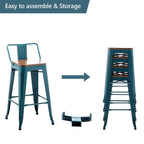 Sgabelli da bar con schienale, set di 4 sgabelli da bar in metallo industriale con seduta in legno