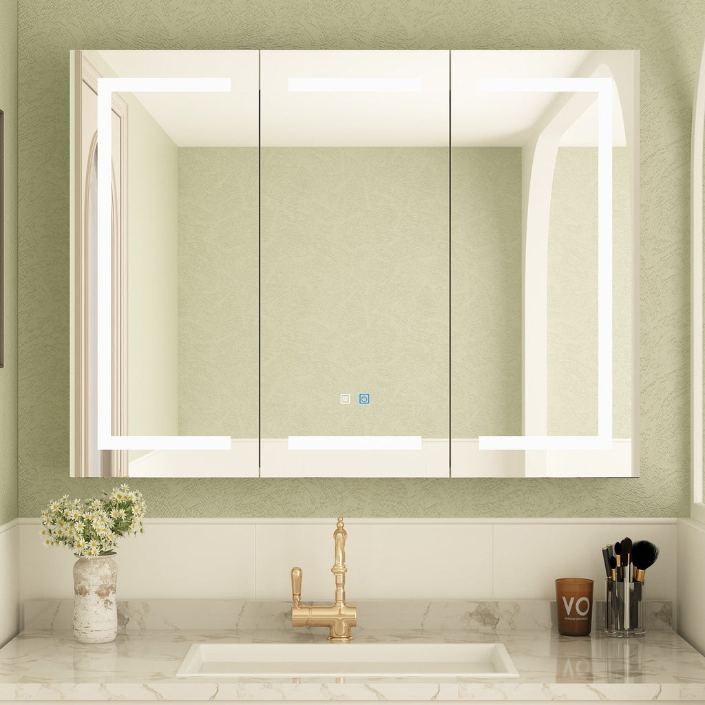 Mobiletto per medicinali da bagno con specchio LED antiappannamento 6000K, mobiletto da parete bianco