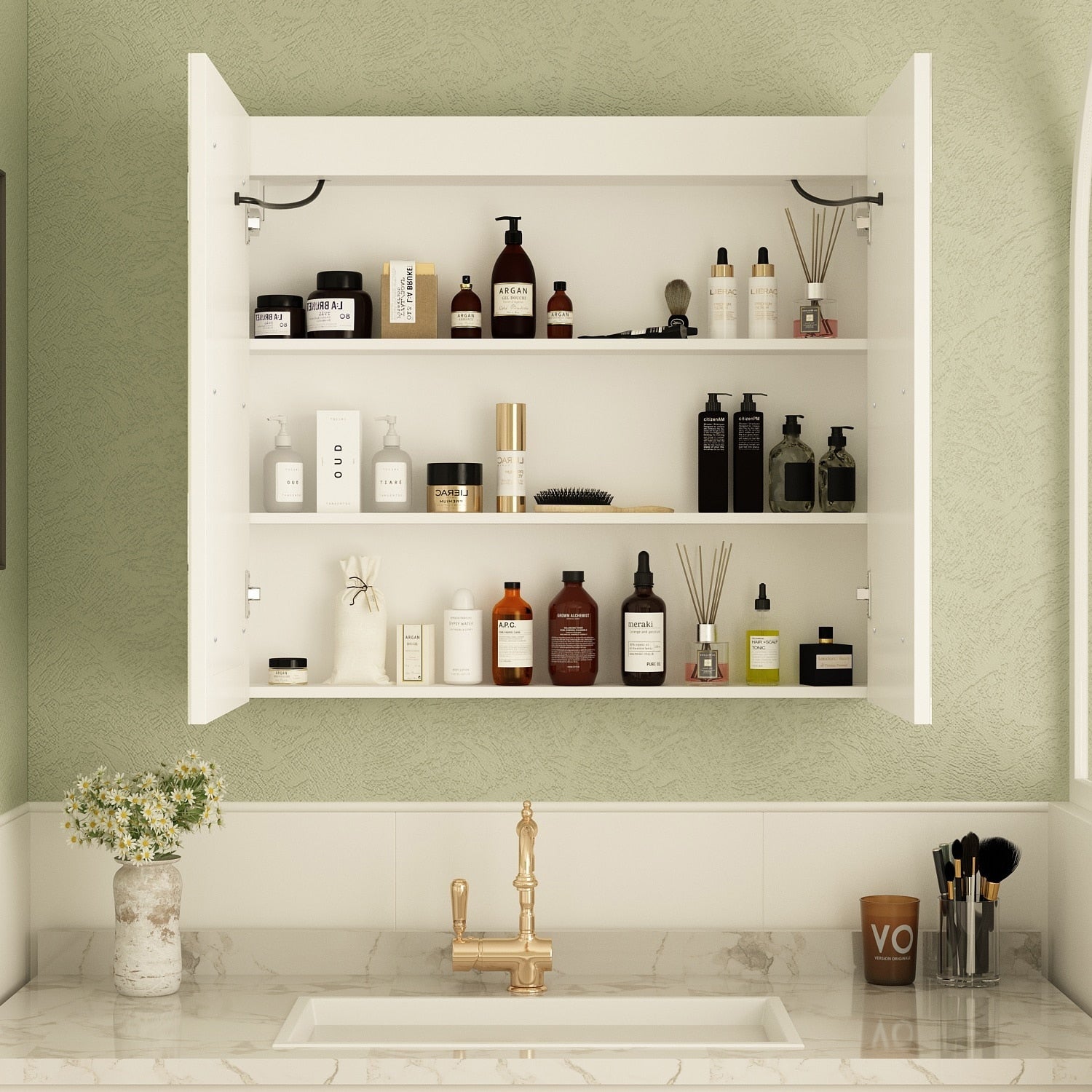 Mobiletto per medicinali da bagno con specchio LED antiappannamento 6000K, mobiletto da parete bianco