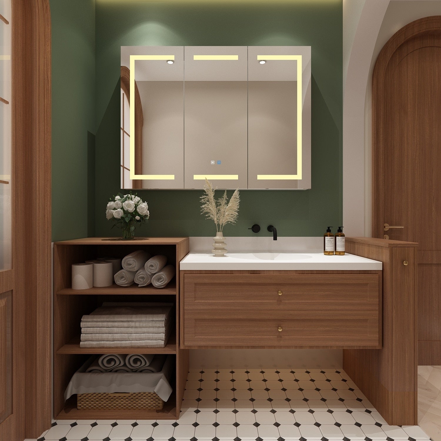 Mobiletto per medicinali da bagno con specchio LED antiappannamento 6000K, mobiletto da parete bianco