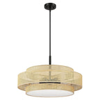 Lampadario Bayou a tamburo costiero nero a 5 luci con doppio paralume in rattan - 24''W
