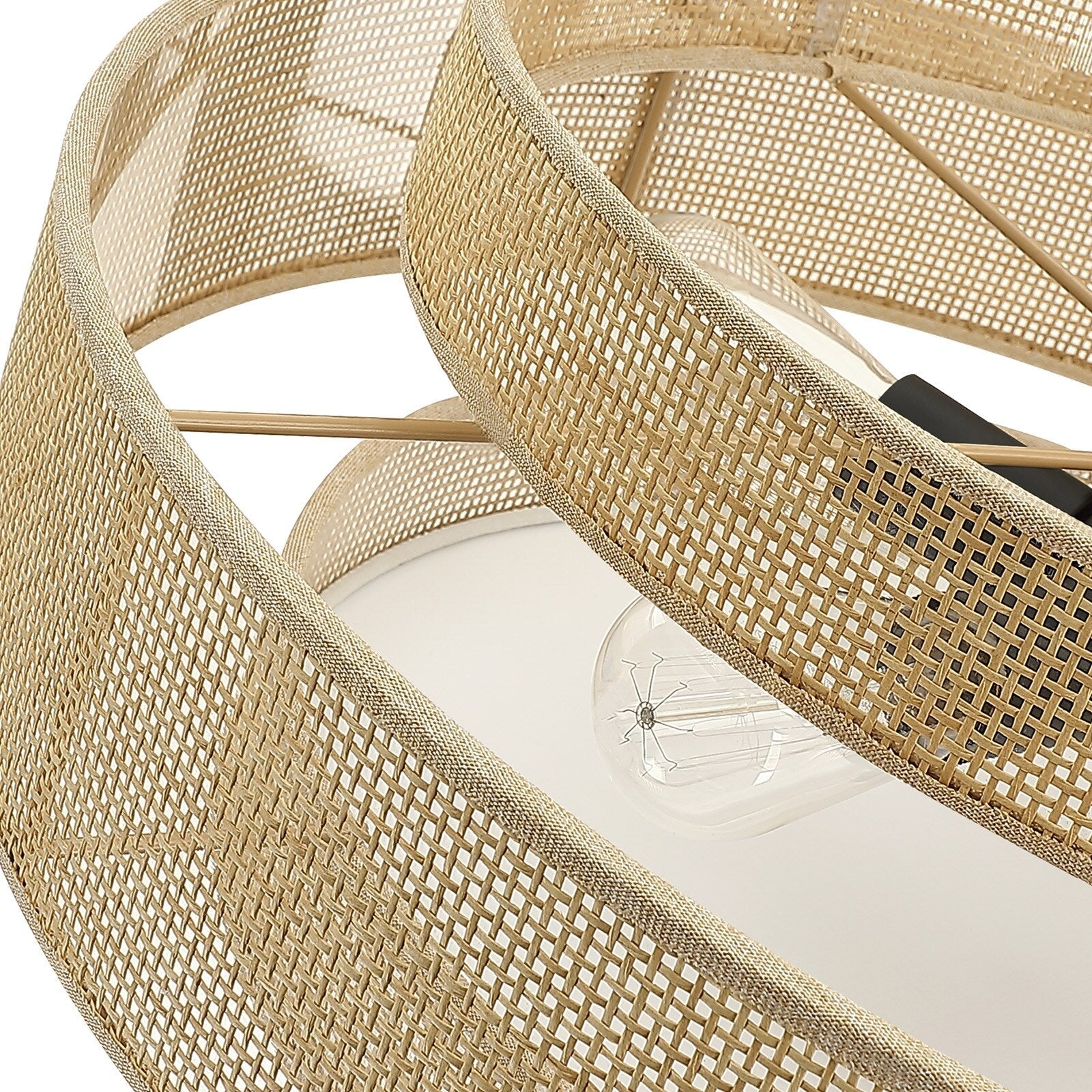 Lampadario Bayou a tamburo costiero nero a 5 luci con doppio paralume in rattan - 24''W