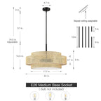 Lampadario Bayou a tamburo costiero nero a 5 luci con doppio paralume in rattan - 24''W