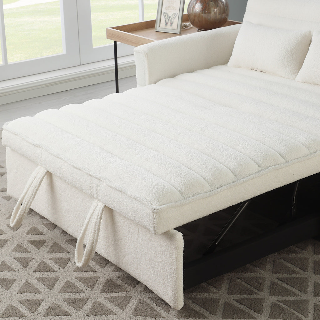 Divano letto trasformabile in divano letto Boucle beige 55.12 con schienale regolabile e 2 cuscini per la vita per il soggiorno