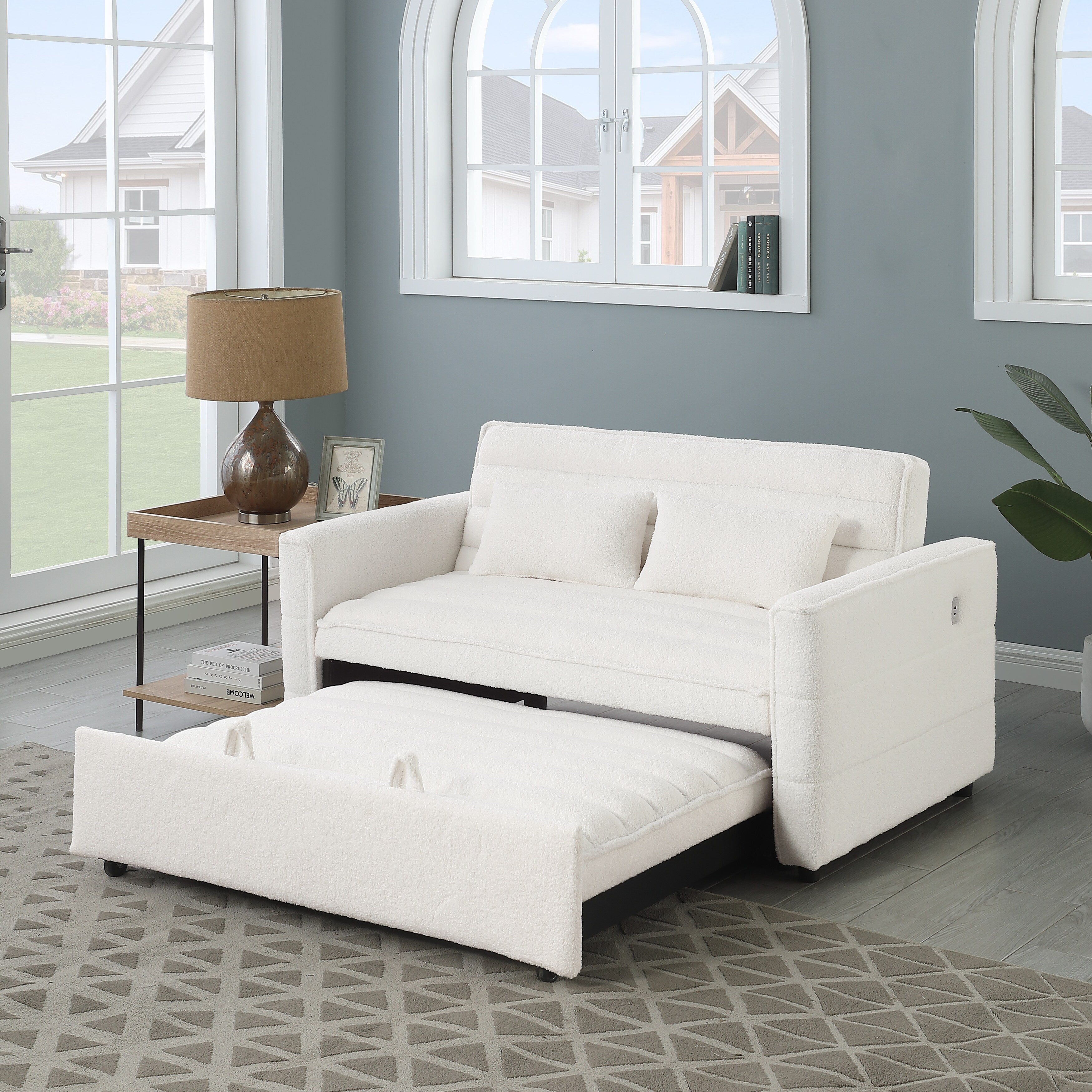 Divano letto trasformabile in divano letto Boucle beige 55.12 con schienale regolabile e 2 cuscini per la vita per il soggiorno