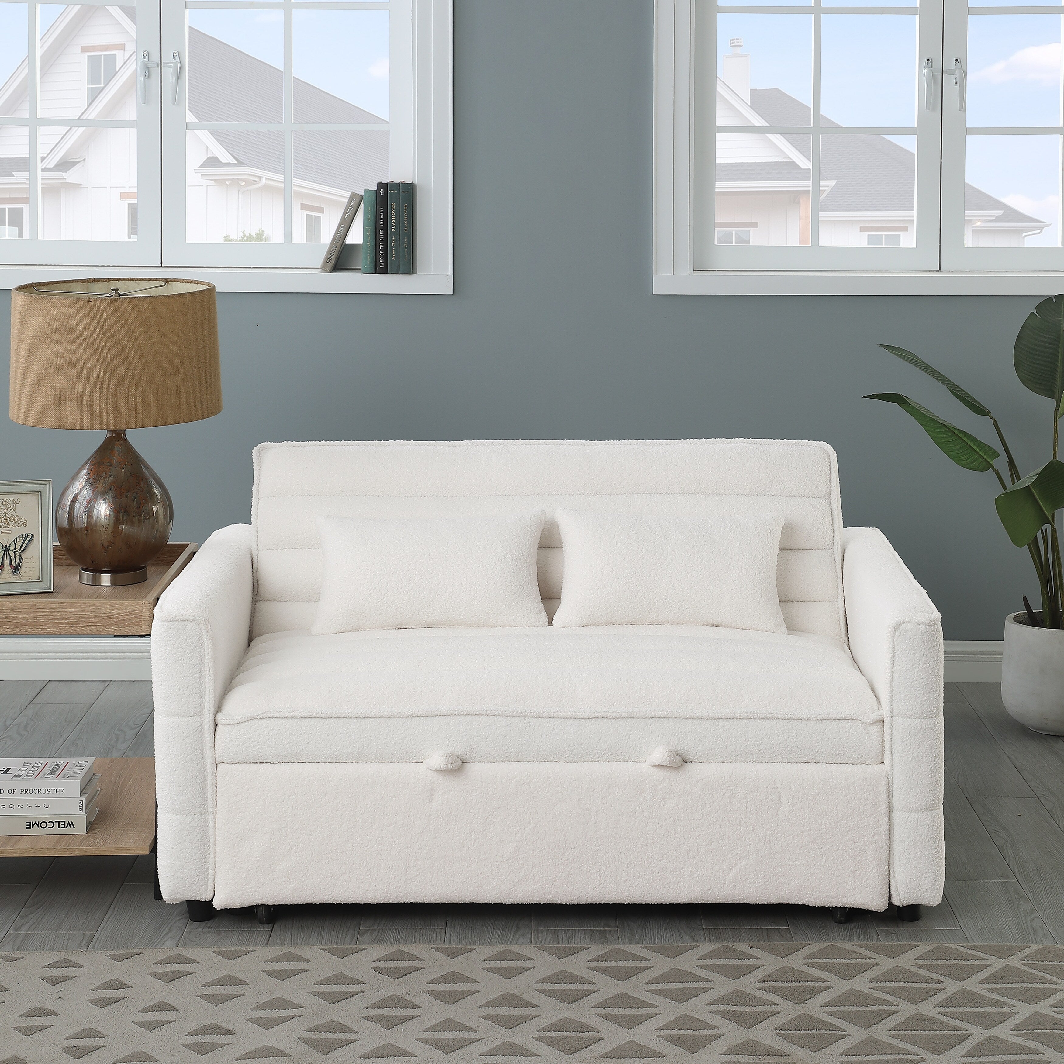 Divano letto trasformabile in divano letto Boucle beige 55.12 con schienale regolabile e 2 cuscini per la vita per il soggiorno