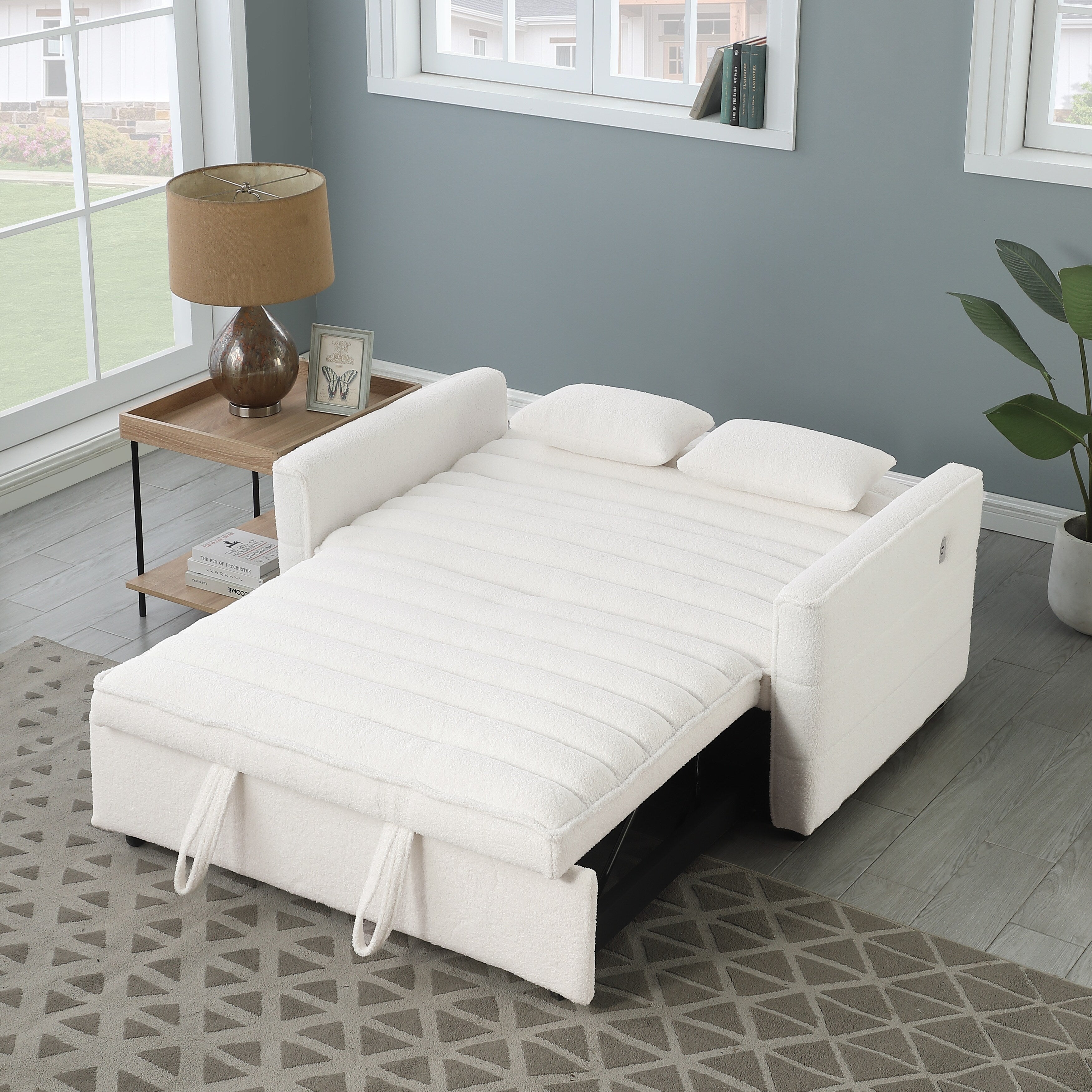 Divano letto trasformabile in divano letto Boucle beige 55.12 con schienale regolabile e 2 cuscini per la vita per il soggiorno