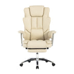 Poltrona reclinabile ergonomica da ufficio con schienale alto girevole a 360° in similpelle beige, supporto lombare, poggiapiedi, altezza regolabile