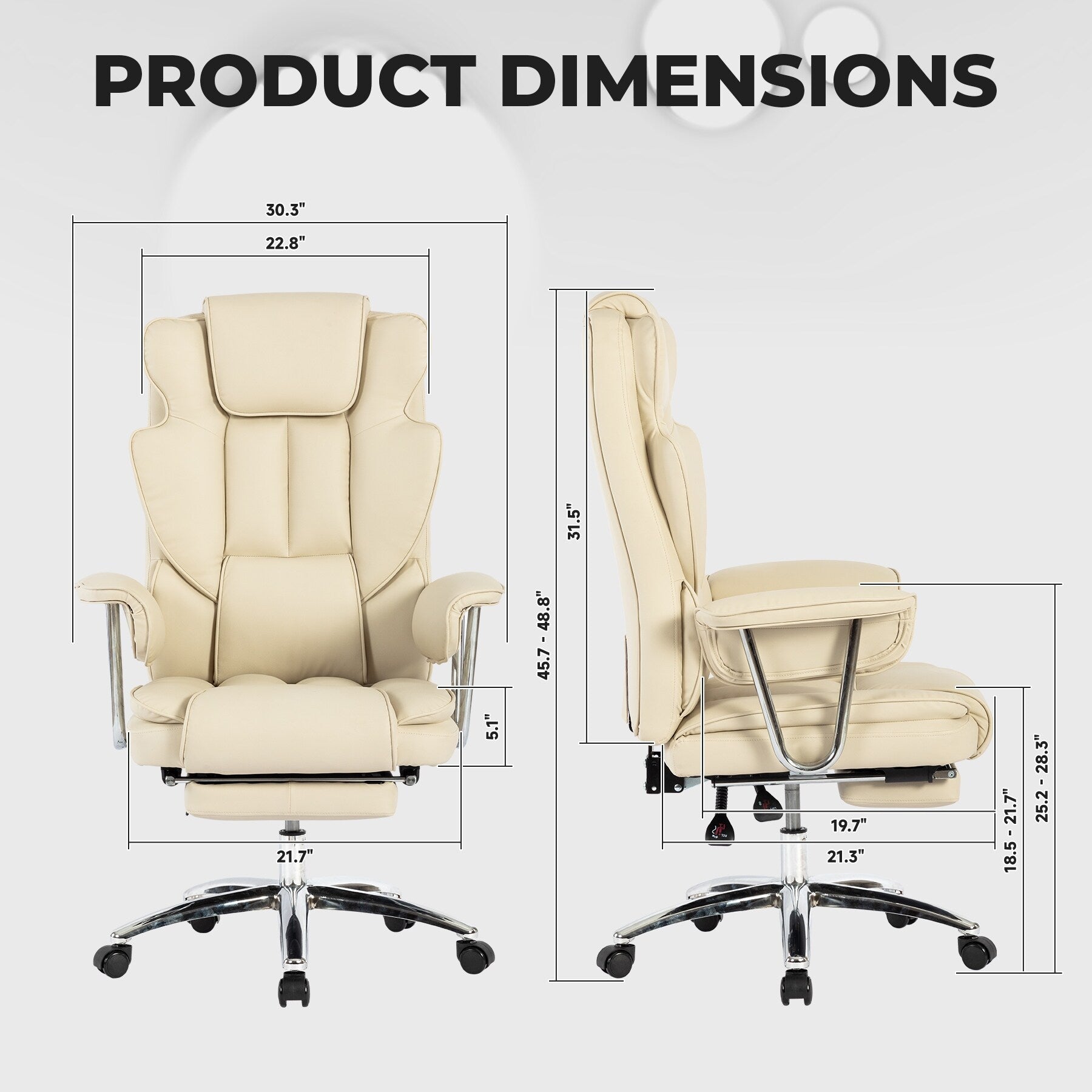 Poltrona reclinabile ergonomica da ufficio con schienale alto girevole a 360° in similpelle beige, supporto lombare, poggiapiedi, altezza regolabile