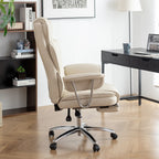 Poltrona reclinabile ergonomica da ufficio con schienale alto girevole a 360° in similpelle beige, supporto lombare, poggiapiedi, altezza regolabile
