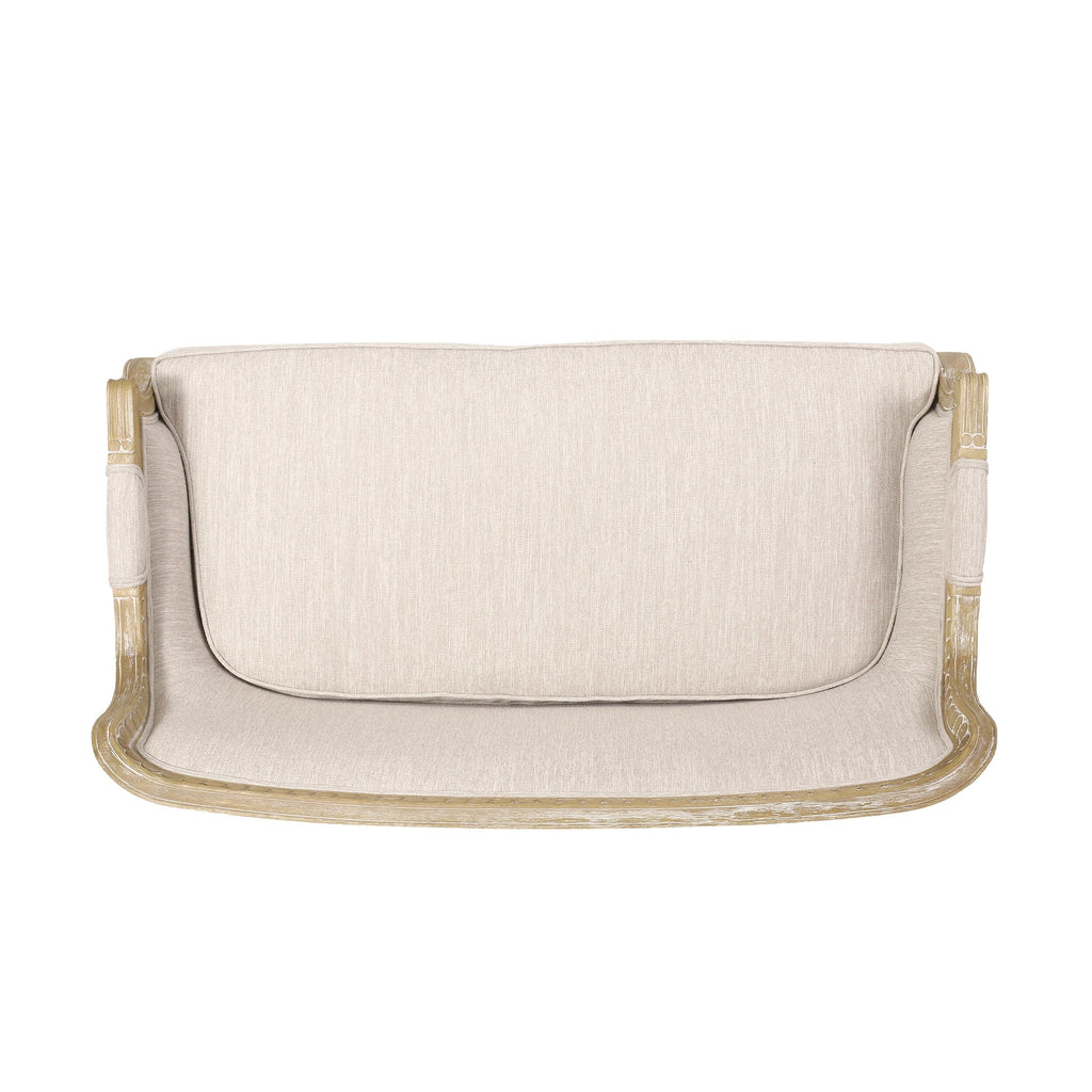 Divano a due posti in legno beige-marrone con struttura in legno di caucciù