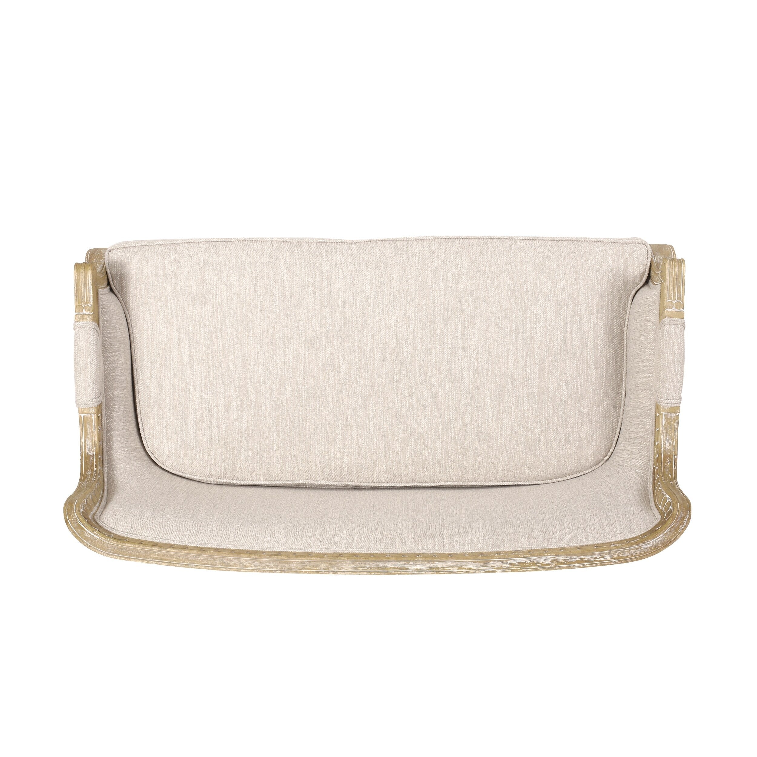 Divano a due posti in legno beige-marrone con struttura in legno di caucciù