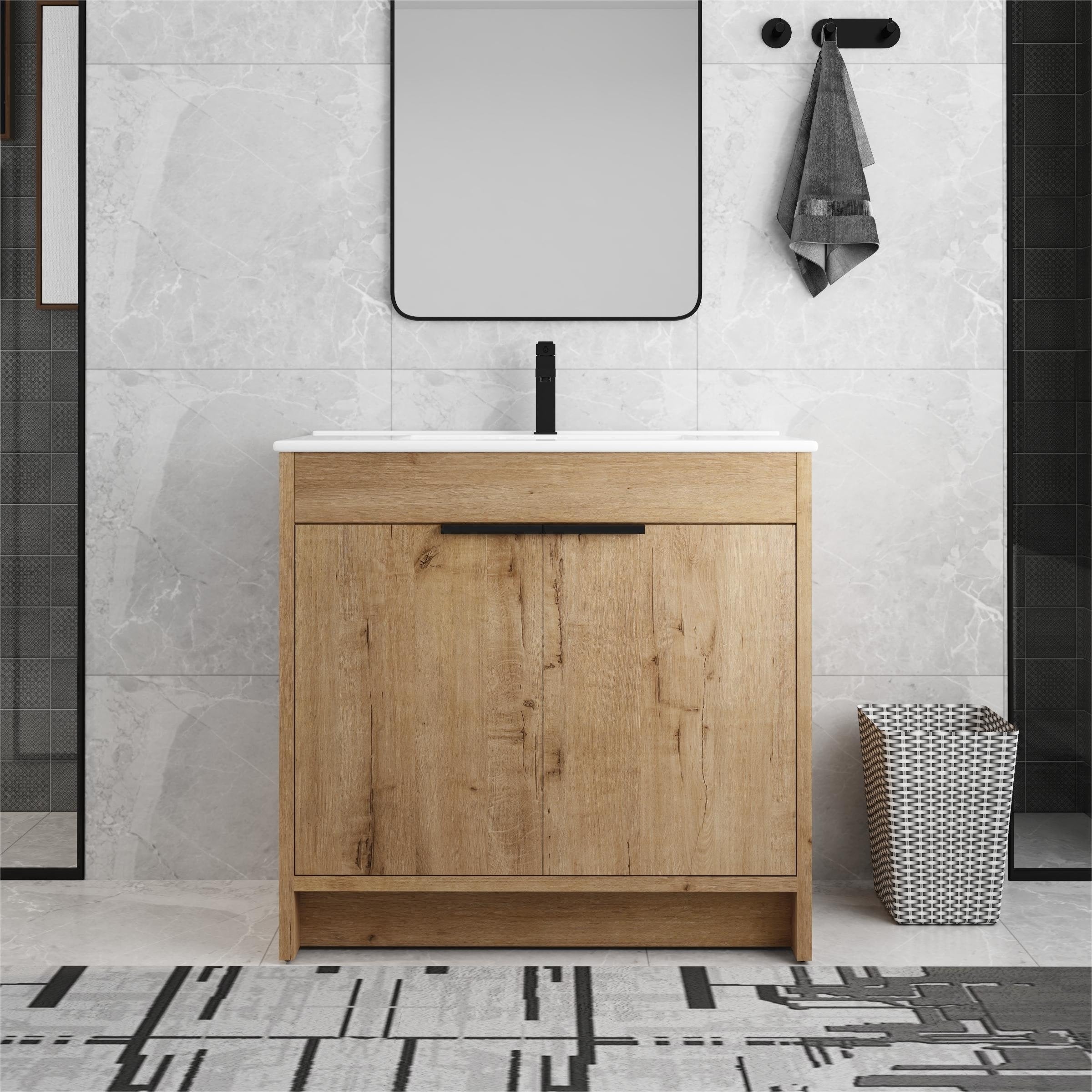 Beingnext 24/30/36 Mobile bagno con lavabo, mobile bagno indipendente con anta a chiusura ammortizzata e ripiano regolabile
