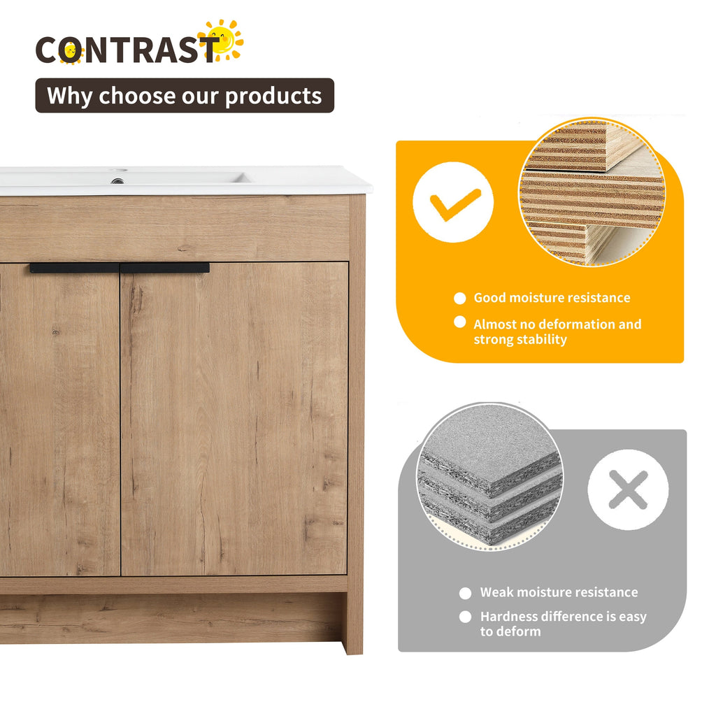 Beingnext 24/30/36 Mobile bagno con lavabo, mobile bagno indipendente con anta a chiusura ammortizzata e ripiano regolabile