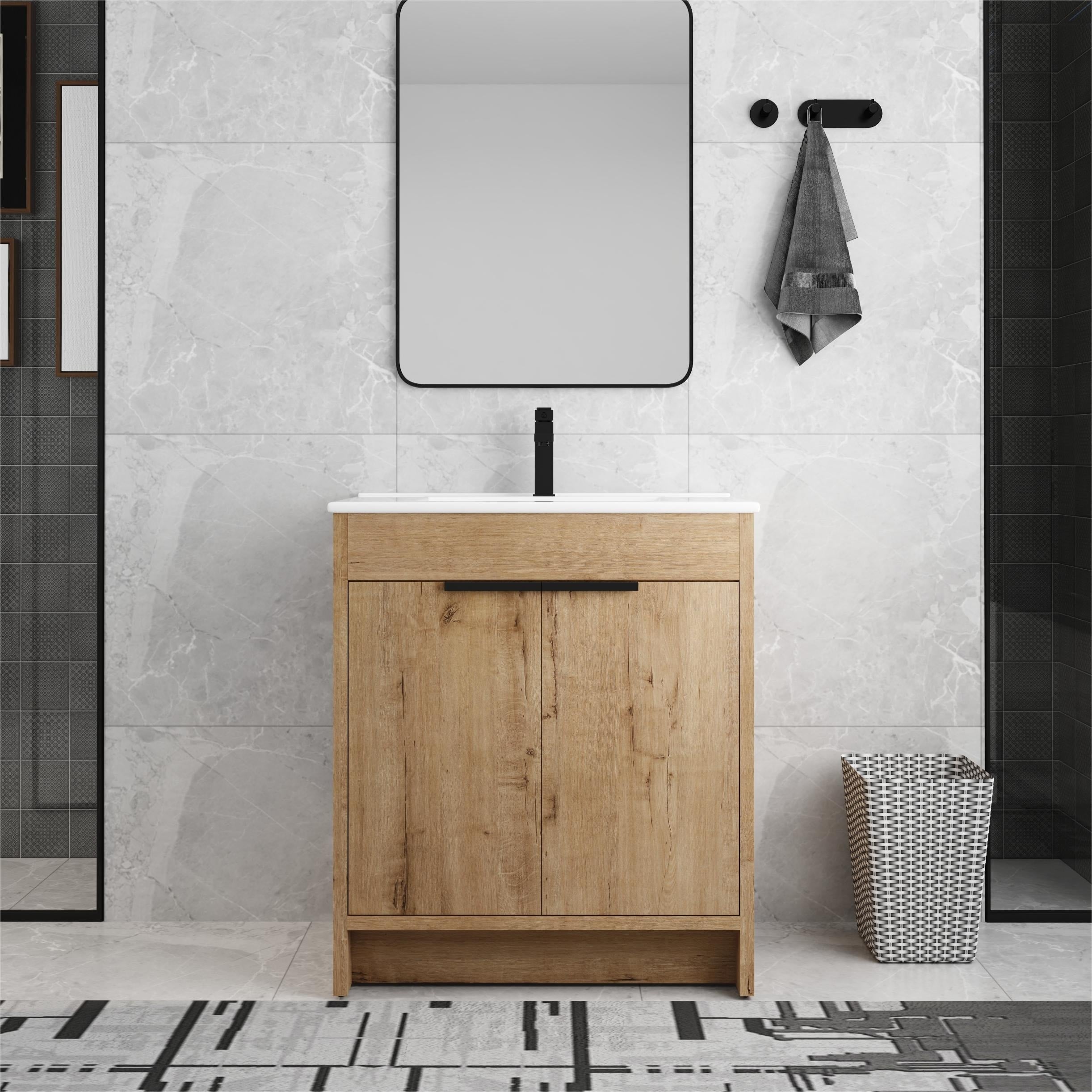 Beingnext 24/30/36 Mobile bagno con lavabo, mobile bagno indipendente con anta a chiusura ammortizzata e ripiano regolabile