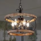 Bella Depot Lampadario rustico in legno a 5 luci con illuminazione dimmerabile, lampada a sospensione regolabile da 15,7 pollici per isola cucina