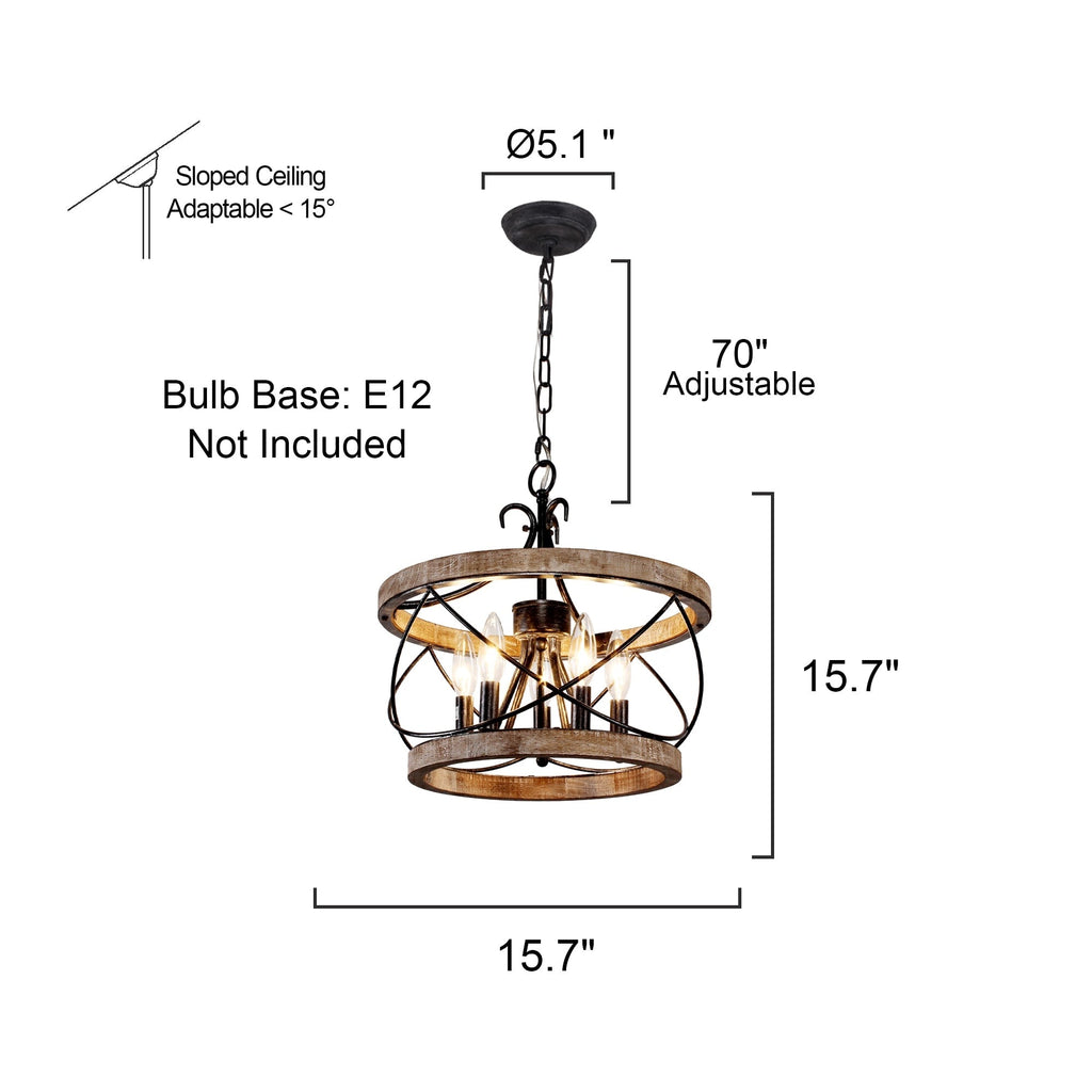 Bella Depot Lampadario rustico in legno a 5 luci con illuminazione dimmerabile, lampada a sospensione regolabile da 15,7 pollici per isola cucina