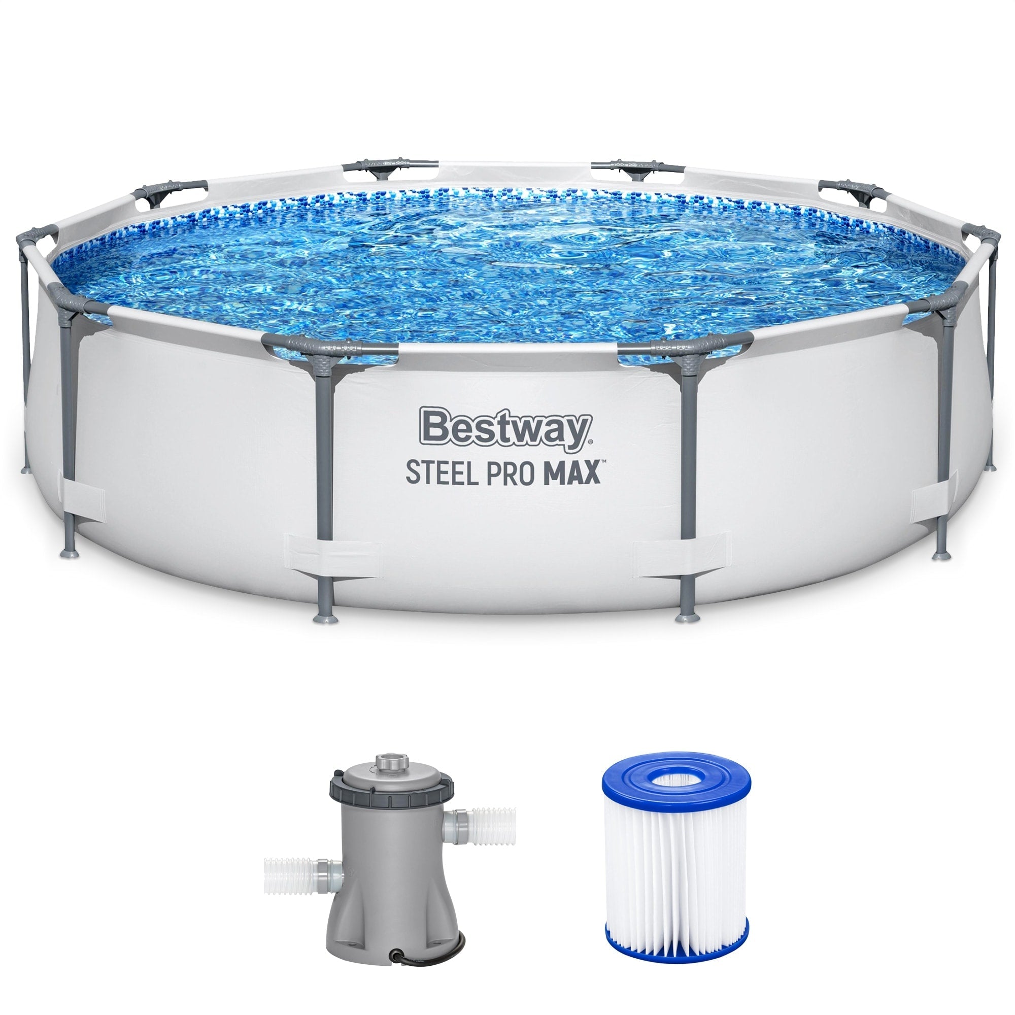 Piscina fuori terra rotonda Bestway Steel Pro MAX 10'x30 con pompa - 10 piedi x 30 pollici.